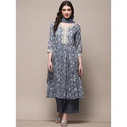 Biba Women Floral Printed Empire Thread Work Pure Cotton Kurta with Palazzos & With Dupatta-picture-37
