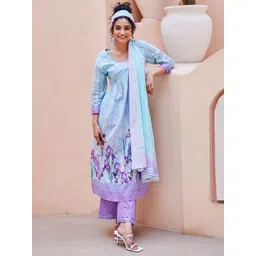 Biba Women Floral Printed Regular Pure Cotton Kurta with Palazzos & With Dupatta-picture-27