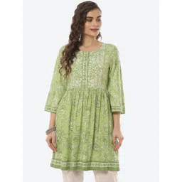 Biba Women Green Ethnic Motifs Printed Empire Kurta-picture-41