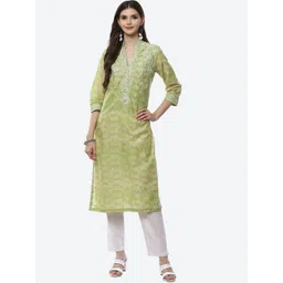 Biba Women Green Floral Embroidered Kurta-picture-20