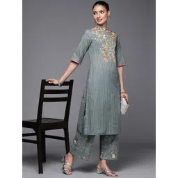 Biba Women Green Floral Printed Pure Cotton Kurta with Palazzos-picture-22