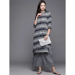 Biba Women Grey & Navy Blue Geometric Print Kurta with Palazzos-picture-29