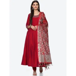 Biba Women Magenta Ethnic Motifs Embroidered Kurta with Churidar & With Dupatta-picture-24