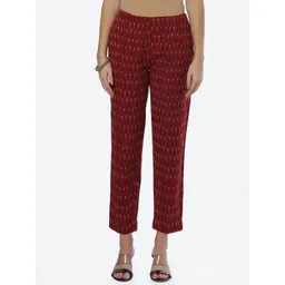 Biba Women Maroon Striped Smart Straight Fit Cotton Trouser-picture-11