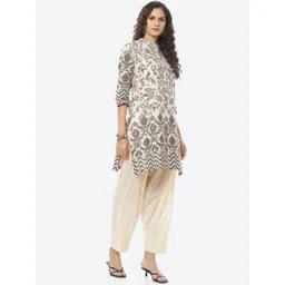 Biba Women Off White Floral Printed Pure Cotton Kurti with Salwar & With Dupatta-picture-38