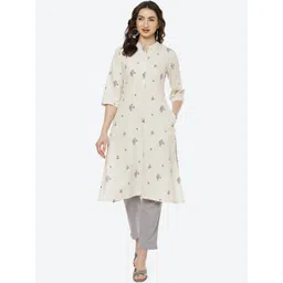 Biba Women Off White Geometric Embroidered Mirror Work Kurta-picture-27
