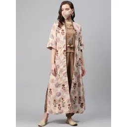 Biba Women Peach-Coloured  Beige Solid Top with Dhoti Pants  Ethnic Jacket-picture-11