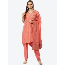 Biba Women Peach-Coloured Ethnic Motifs Embroidered Kurta with Salwar & With Dupatta-picture-13
