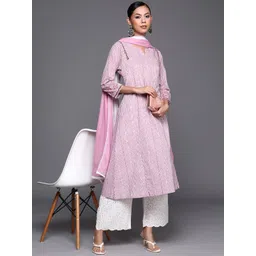 Biba Women Pink & White Striped Kurta with Palazzos & Dupatta-picture-41