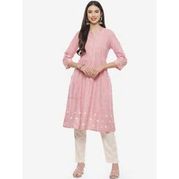 Biba Women Pink Embellished A-Line Kurta-picture-31