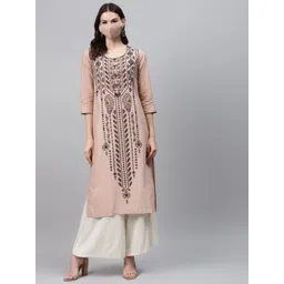 Biba Women Pink Navy Blue Pure Cotton Printed Straight Kurta-picture-36