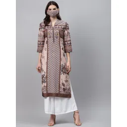 Biba Women Pink Teal Blue Printed Pure Cotton Straight Kurta-picture-27