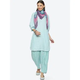 Biba Women Plus Size Geometric Printed Kurta with Salwar & Dupatta-picture-21