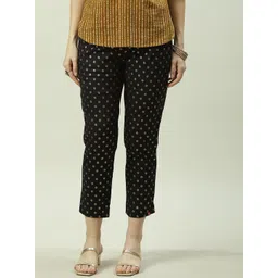 Biba Women Polka Dot Printed Relaxed Straight Leg Straight Fit Cropped Cigarette Trousers-picture-22