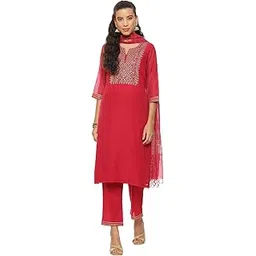 biba Women Poly Cotton Straight Kurta Pant Suit Set-picture-29