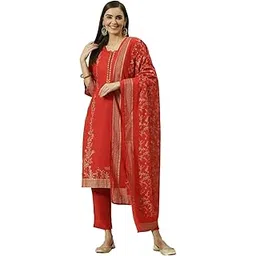 biba Women Printed Cotton Straight Kurta Slim Pants Suit Set-picture-32