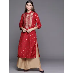 Biba Women Red & Golden Ethnic Motifs Print Straight Kurta-picture-36