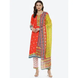 Biba Women Red Ethnic Motifs Printed Kurti with Trousers & With Dupatta Kurta Set-picture-26