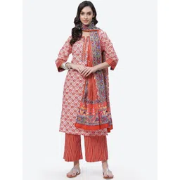 Biba Women Red Floral Printed Pure Cotton Kurta with Palazzos With Dupatta-picture-23