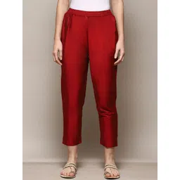 Biba Women Red Relaxed Mid Rise Ethnic Trousers-picture-19
