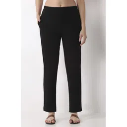 biba Women Straight Fit Black Cotton Blend Trousers-picture-13