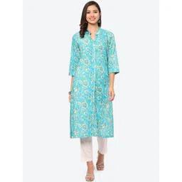 Biba Women Turquoise Blue Ethnic Motifs Printed Kurta-picture-10