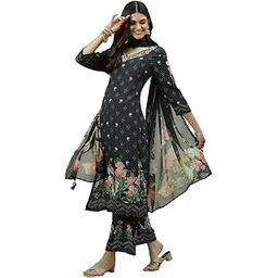 biba Women Wine Rayon Printed Straight Pant Kurta Palazzo Suit Set-picture-15