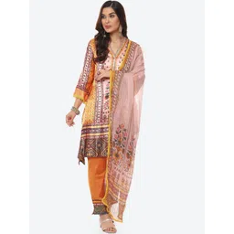 Biba Women Yellow Floral Printed Kurta with Trousers & With Dupatta-picture-37