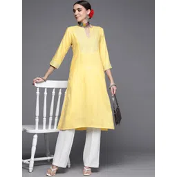 Biba Women Yellow Geometric Yoke Design Thread Work Kurta-picture-25