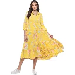 biba Women's Fit and Flare Knee Length Rayon Tiered Printed Dress Knee-Length Casual-picture-27