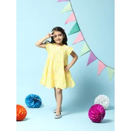 Biba Yellow Cotton Floral Embroidered A-Line Dress-picture-39