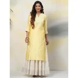 Biba Yellow Embroidered Straight Kurta-picture-21