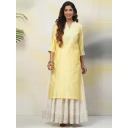 Biba Yellow Straight Fit Embroidered Kurta-picture-38