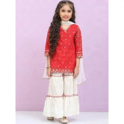 biba girls Biba Kids Red & White Cotton Printed Kurta Set-picture-43