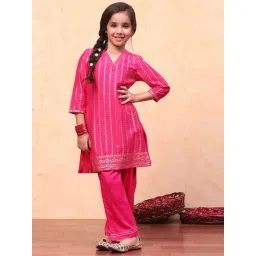 BIBA Girls Fuchsia Pink Printed Suit Set-picture-38