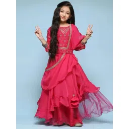 BIBA Girls Kids Pink Cotton Embroidered Lehenga Set-picture-11