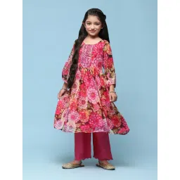 BIBA Girls Kids Pink Floral Print Kurta Set-picture-17