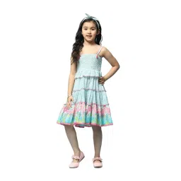 BIBA Girls Kids Turquoise Blue Cotton Printed Dress-picture-42
