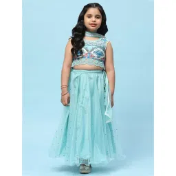 BIBA Girls Mint Green Embellished Lehenga, Blouse with Dupatta-picture-28