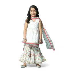 Biba Girls Off-White & Pink Cotton Printed Kurta Set-picture-16