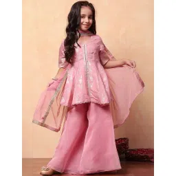 Biba Girls Peach Embellished Kurta set-picture-45