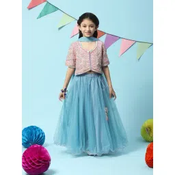 BIBA Girls Pink & Blue Embellished Top, Lehenga with Dupatta-picture-37