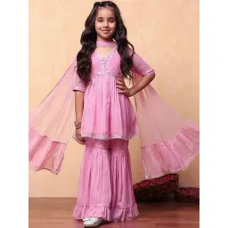 Biba Girls Pink Embellished Kurta set-picture-34