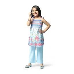 Biba Girls Powder Blue Cotton Printed Kurta Set-picture-22