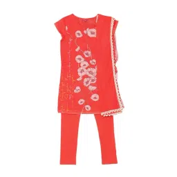 BIBA Girls Red Printed Kurta, Leggings & Duppatta-picture-38