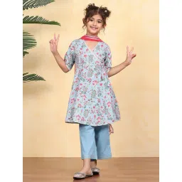 BIBA Girls Sky Blue Cotton Printed Suit Set-picture-38