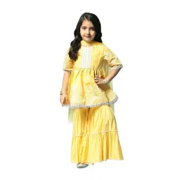 Biba Girls Yellow & White Embroidered Kurta Set-picture-28