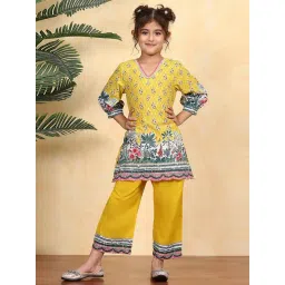 BIBA Girls Yellow Cotton Printed Suit Set-picture-35