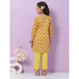 biba girls Biba Kids Yellow & Pink Cotton Floral Print Kurta Set image 2
