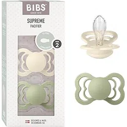 BIBS Supreme Silicone Baby Pacifier - Symmetrical & Soft Nipple, Gentle Shield Prevents Skin Irritation & Moisture Buildup, 100% Food Grade, BPA Free Soother, 6-18 Months, Pack of 2, Ivory & Sage-picture-20